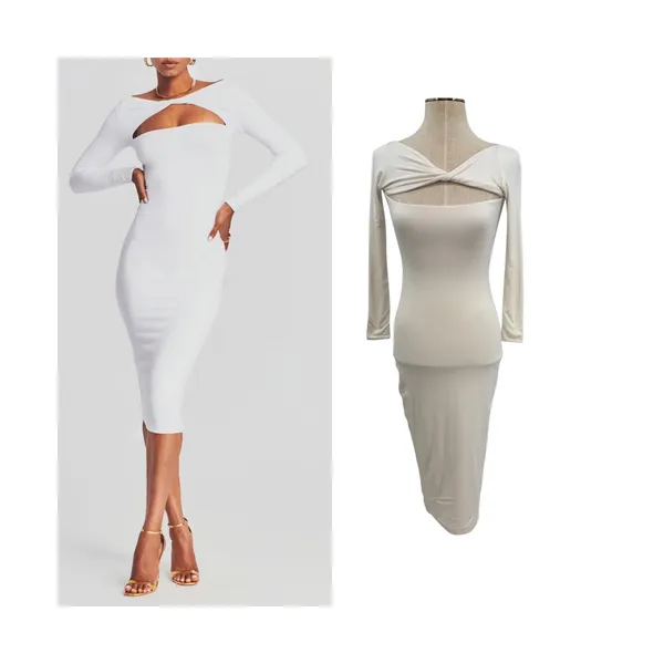 SER.O.YA Irene Twist Cutout Midi Dress White Long Sleeve Bodycon Size XS‎ - Image 2