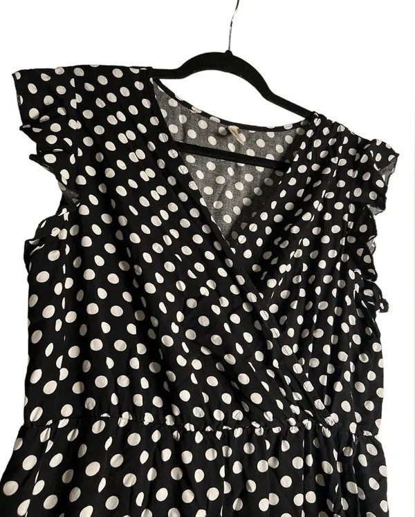 GRECERELLE Polka Dot High Low Faux Wrap Flowy High Low Maxi Dress Black White XL - Image 2