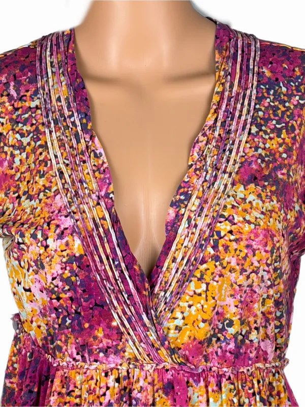 CALVIN KLEIN Fuchsia Multi Abstract Faux Wrap Fit & Flare Stretch Size 8 - Image 3
