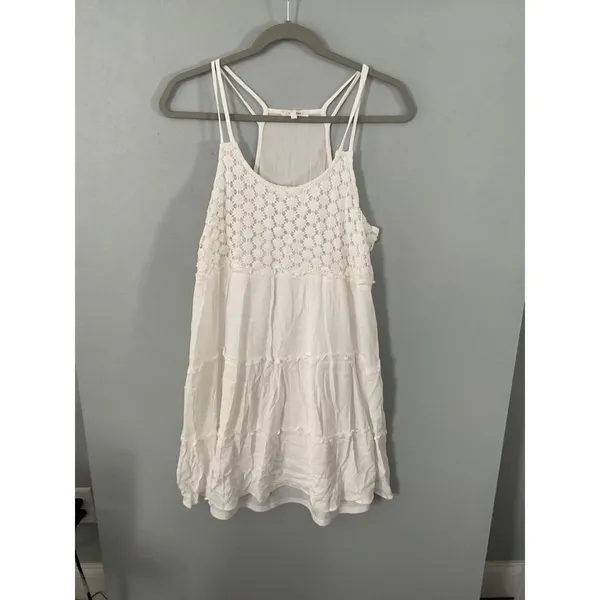 Maurices Women Dress White Crochet Lace Tiered Sleeveless Sun Dress Size Large - Image 2
