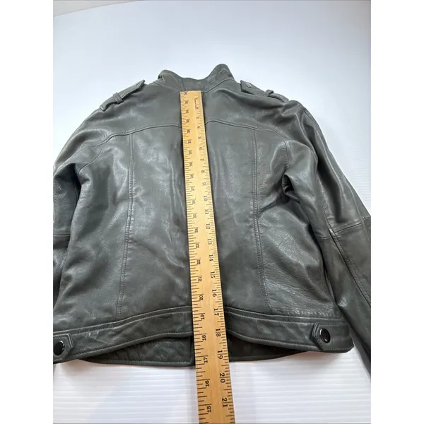 Banana Republic 100% Leather Women S Green Soft Jacket Moto Discolored - Image 8