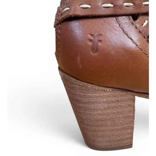 Frye Naomi Pickstitch Brown Leather Heeled Ankle Bootie Americana Cutout Sz 6.5 - Image 6