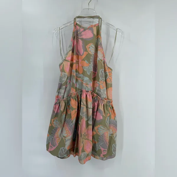 Free People Sz medium Deserted‎ Island Mini Dress Rainforest Floral Tie Rope - Image 2