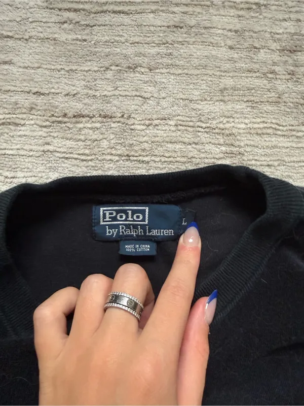 Polo Ralph Lauren Navy Cropped Sweater (Size Large) - Image 4