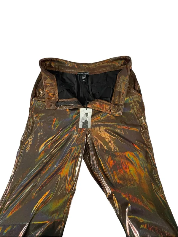 Sincerely Jules Metallic Bronze Lame Wide Leg High Rise Pants NWT M Iridescent - Image 6