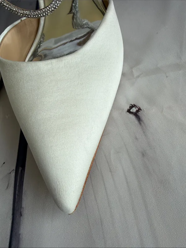 Badgley Mischka Ivory Pointed Toe Slingback Heels with Rhinestone Ankle Straps - Image 3