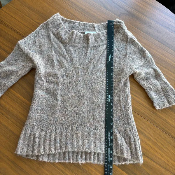 Ann Taylor Loft Taupe Mohair Wool Boat Neck‎ Sweater 3/4 Sleeve Cropped Small - Image 10