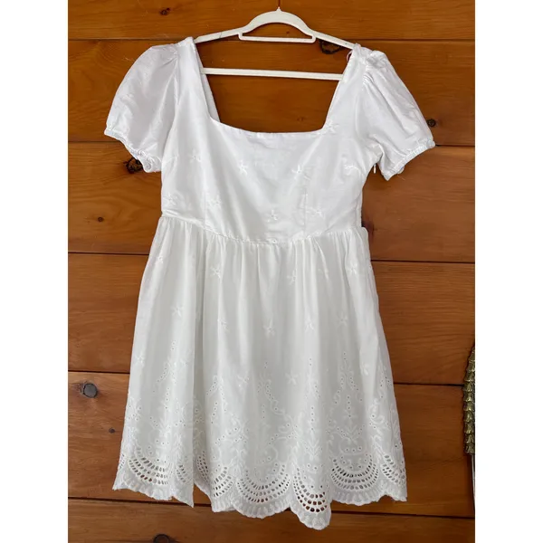 Lulus More Than Sweet White Eyelet Embroidered Puff Sleeve Mini Dress Cocktail L - Image 2