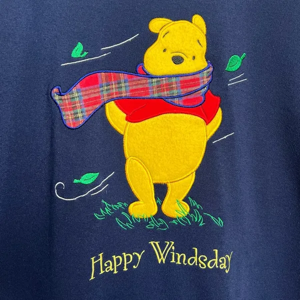 Vintage 90s Pooh Bear Nightgown One Size Happy Windsday Flannel Sleeves Blue - Image 4
