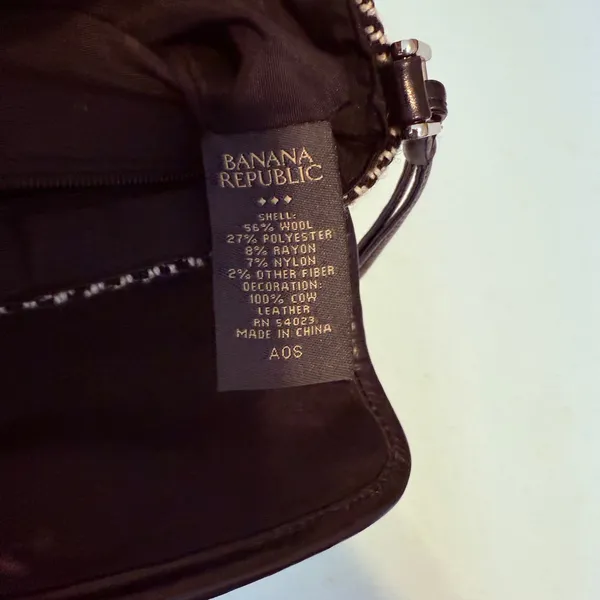 Banana Republic Clutch Black Herringbone Wool Blend Leather Trim Wristlet Bag‎ - Image 7