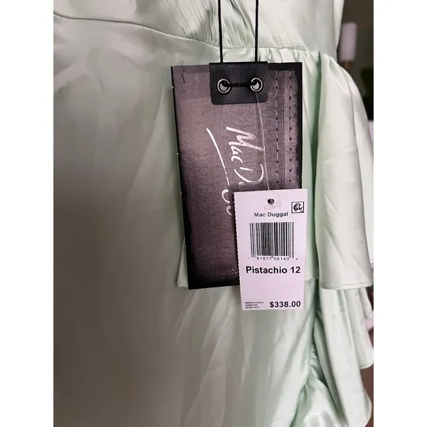 Mac‎ Duggal Pistachio Satin Ruffled Asymmetrical Gown Size 12 67815 NWT NEW Maxi - Image 5