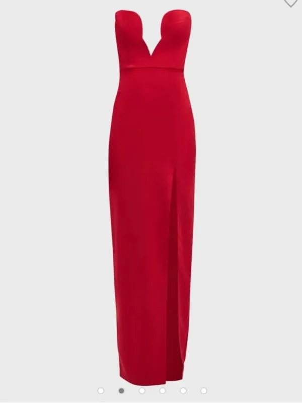 Aidan Mattox Strapless Maxi Dress 4 Red Plunge Neckline Slit Gown Sweetheart - Image 2