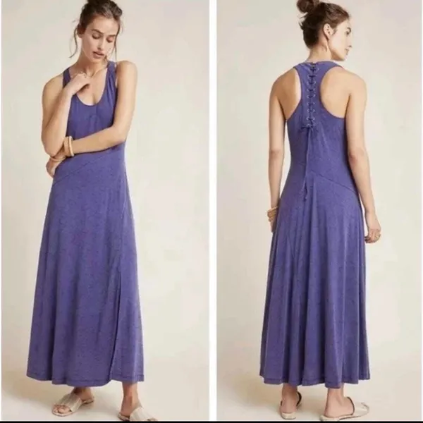 Anthropologie Maeve Melanie‎ Purple Knit Maxi Dress Size S Small Lace Back - Image 2