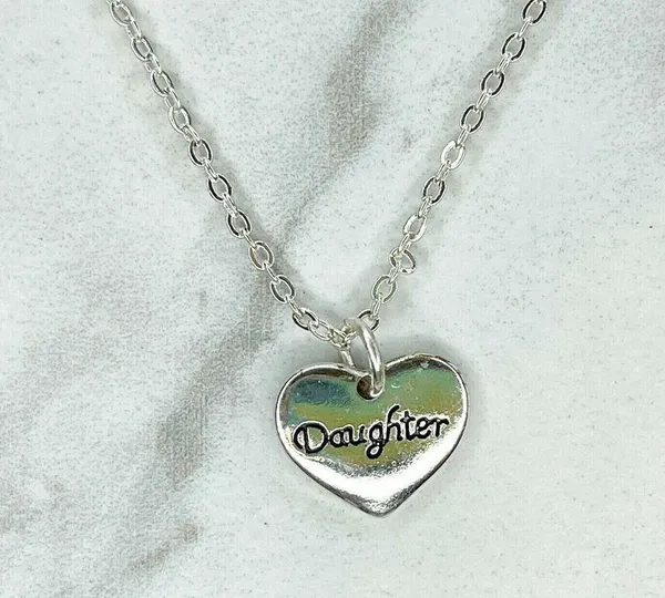 Silver Tone Daughter Heart Pendant Chain Link Necklace - Image 2
