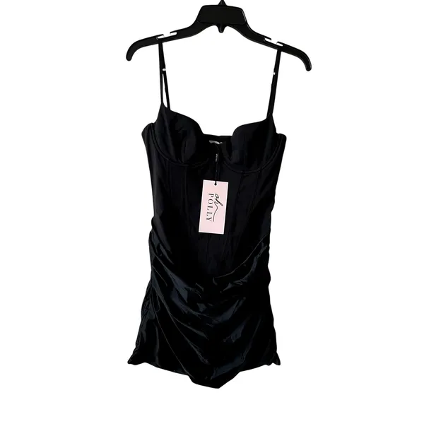 Oh Polly Lovella Draped Corset Mini Dress in Black Size 6 New - Image 4