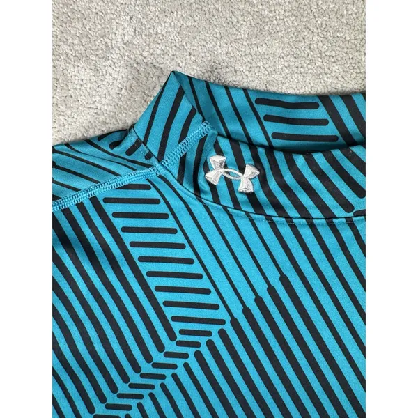 Under Armour Shirt ColdGear Mock neck M Fitted Long Sleeve Compression Blue Geo‎ - Image 6
