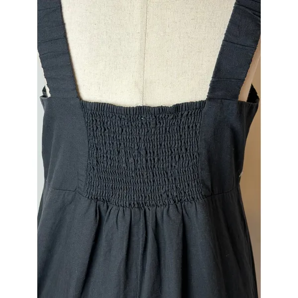 Pact Canopy Linen Blend Tank Dress Women Medium Black Smocked Maxi Lagenlook - Image 8