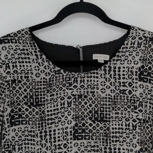 Garnet Hill Bell Sleeve Silk Shift Dress Women’s 10 Black White Geometric Office - Image 5