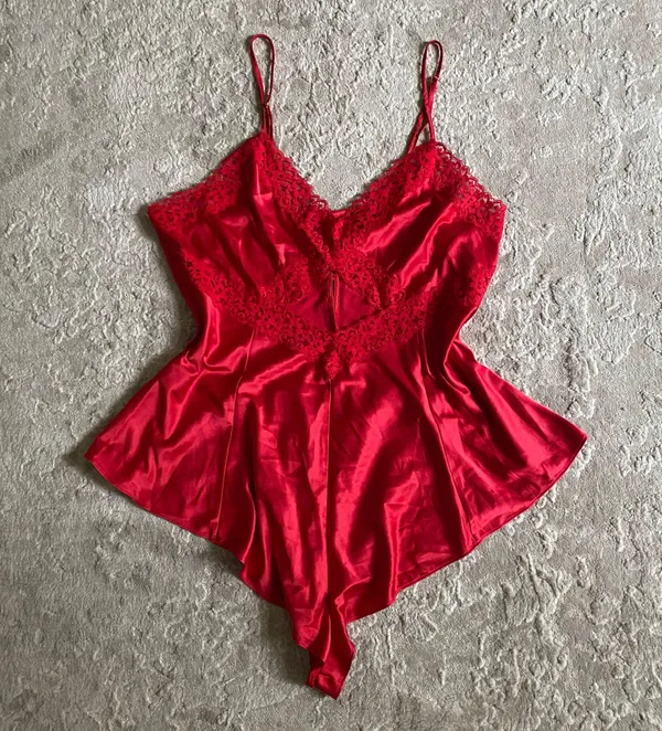 NWOT Victoria’s Secret satin red spaghetti strap lace trim cut out teddy romper - Image 2