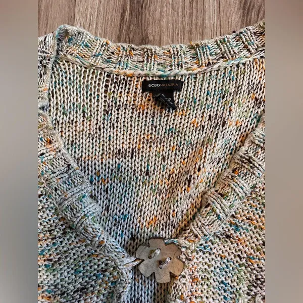 MS&Co BCBG Maxazria Green Multi Color Flower Button Women's Knit Sweater small - Image 2