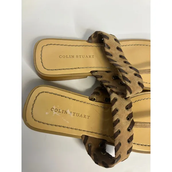 Colin Stuart Sandals‎ Womens 8 Tan Good Whipstitch Suede Thong Flat 160159-017 - Image 2