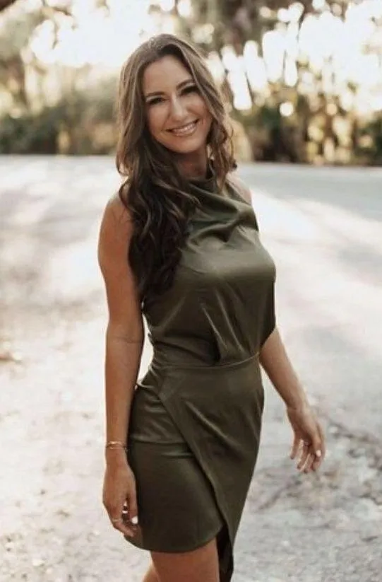 ELLIATT Camo Asymmetric Satin Cocktail Dress in Khaki Size X-Small - Image 3