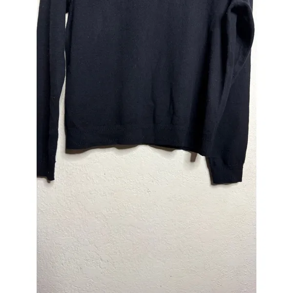 Boden 100% Cashmere Crewneck Sweater Womans L Black Green Trim Ribbed Edges - Image 5