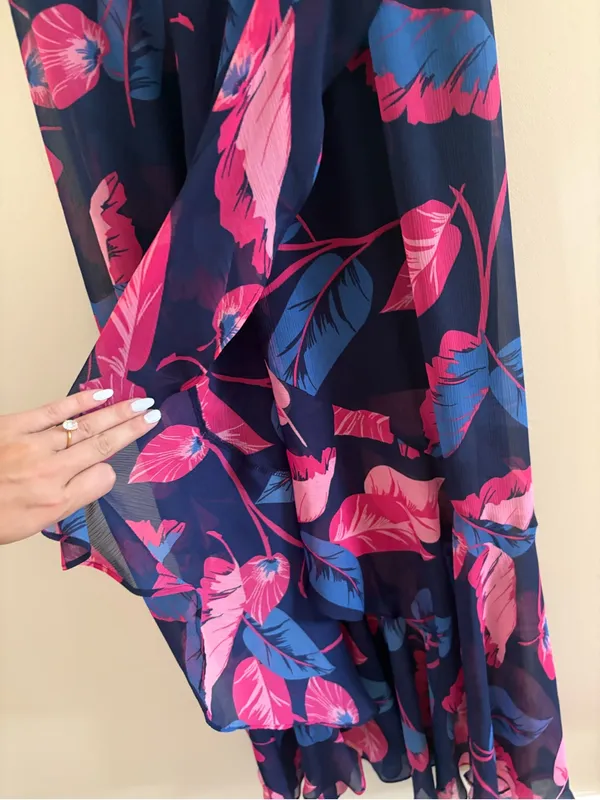 Express Off The Shoulder High Low Maxi Dress Size Small Vacation Tropical Flowy - Image 9