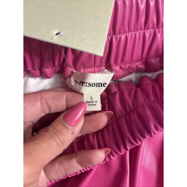 NWT ee:some Faux‎ Leather High Waisted Shorts Hot Pink Elastic Waist Size Large - Image 2