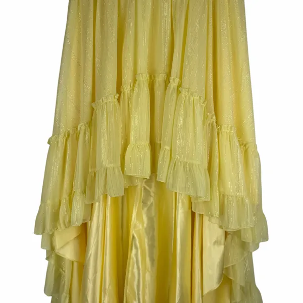 Mac Duggal Strapless Chiffon Hi Low Evening Gown Lemon Yellow Size 14 - Image 7