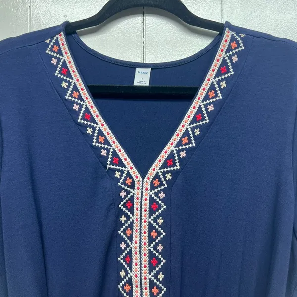 Old Navy Womens Dress Large Embroidered Flutter Sleeve Midi Stretch Boho Western - Image 4