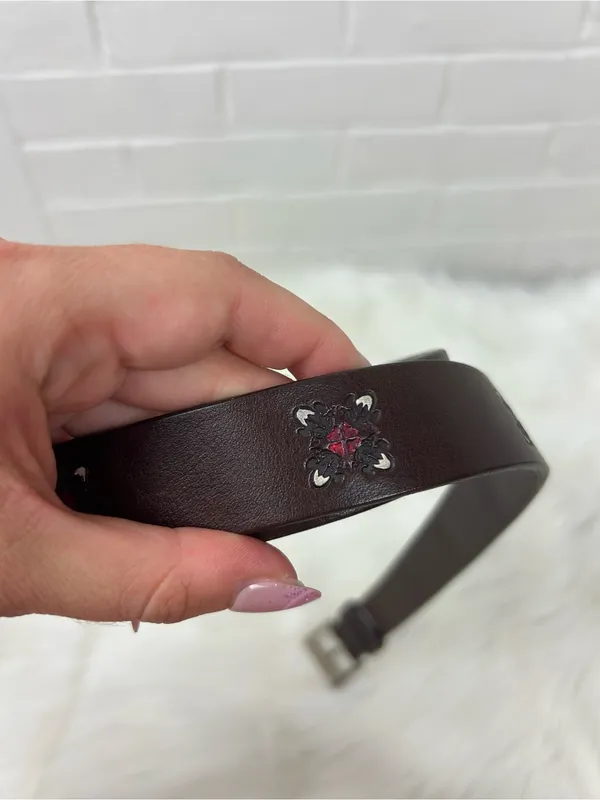Vintage Leather Embossed Boho Belt Size L - Image 4