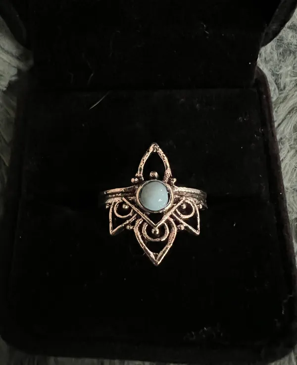 Women’s Stainless Steel Silver Faux Turquoise Ring Size 8 - Image 2