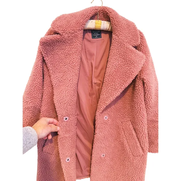 Abercrombie & Fitch Sherpa Teddy Fleece Over Coat XS Mauve Pink Cozy Soft Y2K - Image 8