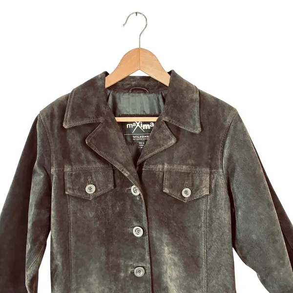 Wilson’s Leather Maxima Brown Suede Leather Jacket Women’s Size M Button Front - Image 4
