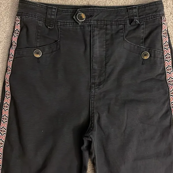 Anthropologie Embroidered Side Stripe‎ Black ankle pants Size 0 boho high rise - Image 6