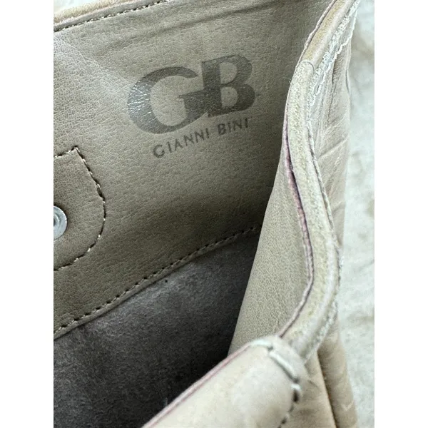 GB Gianni Bini Beige Leather Tall Boots Size 6 M Pebbled Wood Block Heel Cream 6 - Image 6