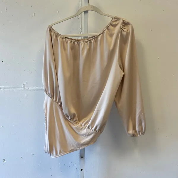 Ann Taylor Factory One Shoulder Bodysuit Blouse Champagne Beige Satin Large - Image 2