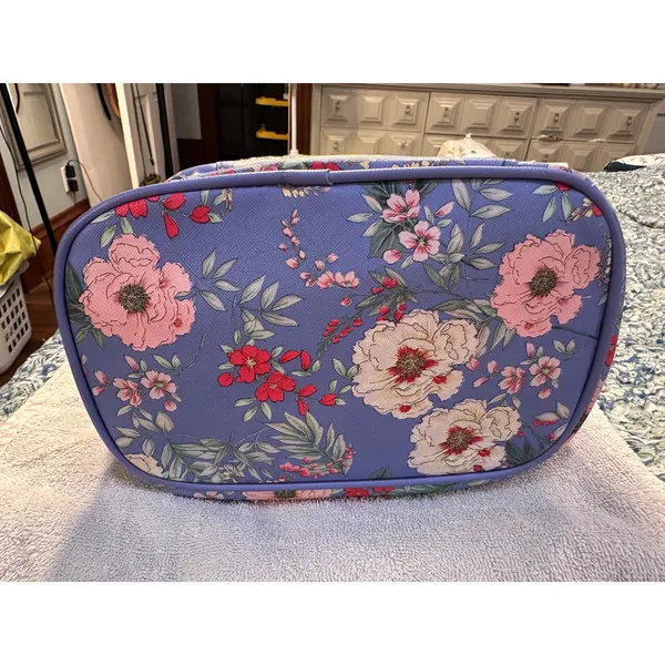 Yumi Kim Floral Makeup Bag Blue Double Tiered Travel Cosmetic Vanity Case - Image 5