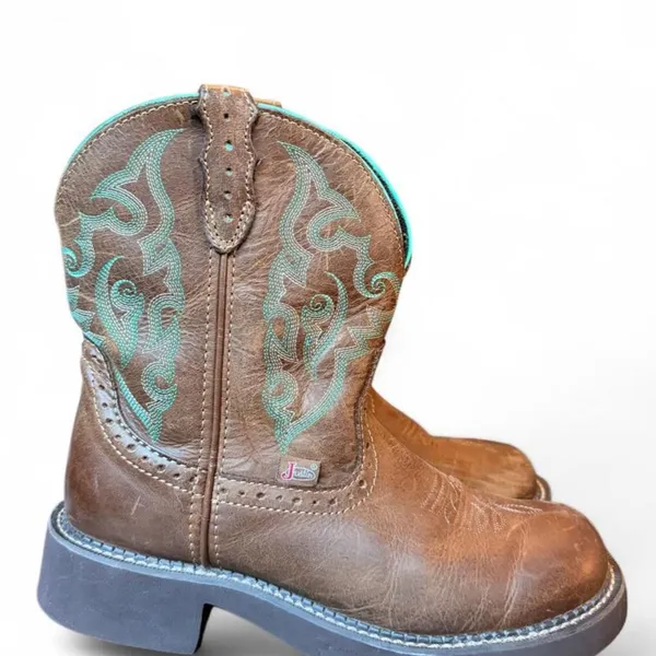 Justin Gypsy Women’s Western Cowboy Boots Brown Turquoise Leather Size 7.5 B - Image 3