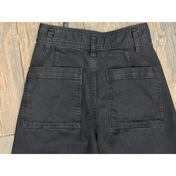 Zara Black Wide Leg Raw Fray Hem High Rise Jean Size 4 Stretch Patch Pockets EUC - Image 9