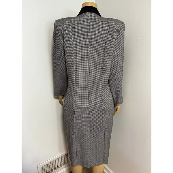 90s Abbey Lane Vintage Houndstooth Double Breasted Blazer Dress Black White 12 - Image 5