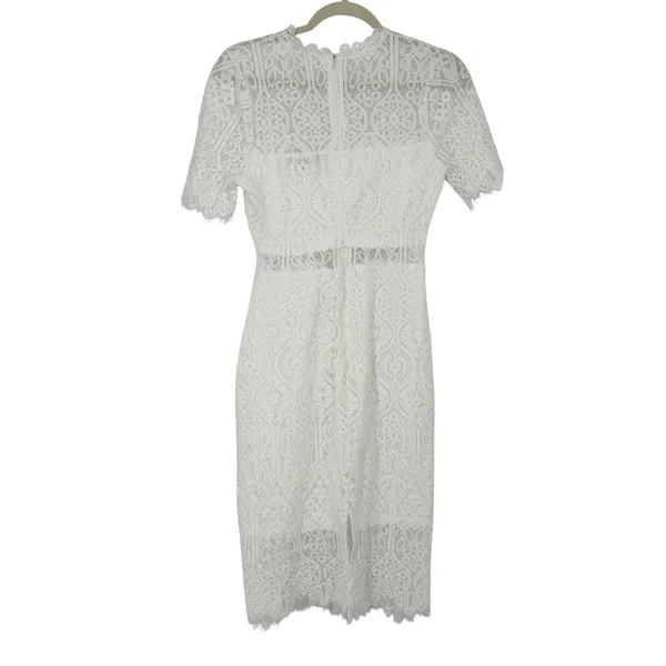 Lulus White Lace Mock Neck Short Sleeve Sheath Dress Size S Bridal Formal‎ - Image 2