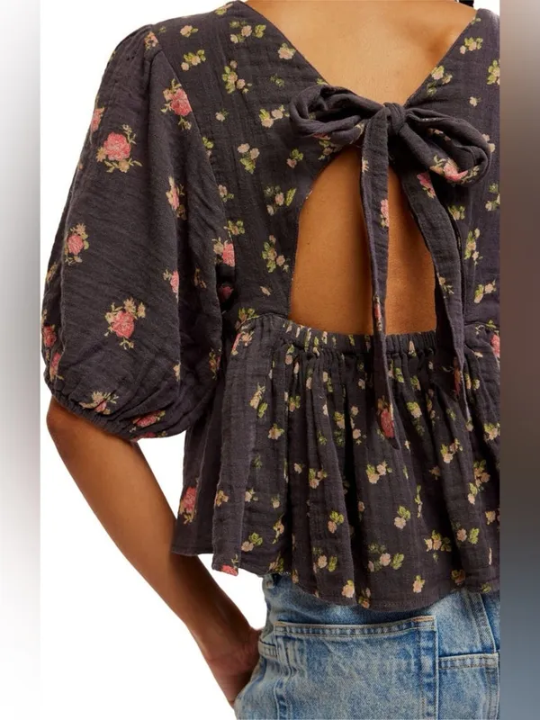 NWT Free People Chloe Mixed Print Back Cutout Top ~ Size Medium - Image 4