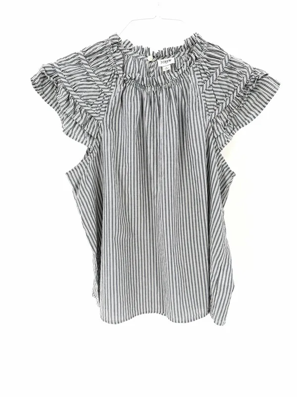 J.CREW Striped Flutter Sleeve Blouse 100% Cotton Blouse Top - Image 2