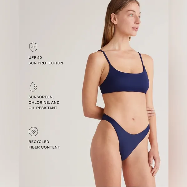 NWT QUINCE Navy Blue Italian High-Leg Bikini Bottom Sz S 💙 - Image 3