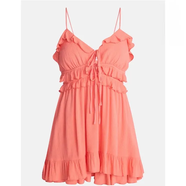 No Boundaries Sleeveless Tie Front Ruffle Romper, Women's - Image 5