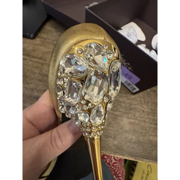 Alluria Crystal Heel Sandal Jeffrey Campbell Size 9 Gold Jeweled Peep Toe - Image 13