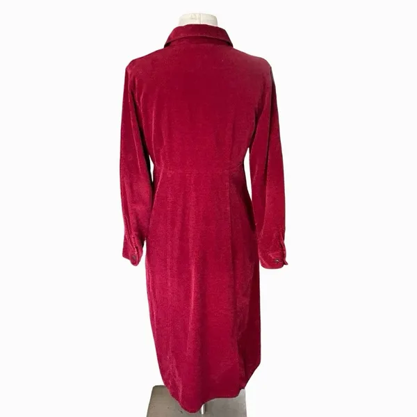 Vintage 90s Eddie Bauer Corduroy Maxi Shirt Dress Women’s 8 Petite Red Cottage - Image 6