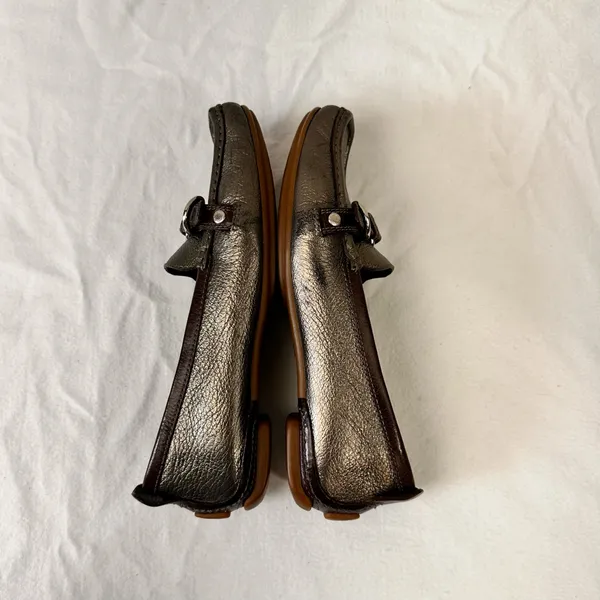Coach Women’s Shoes Leather Loafers Size 7 M Gunmetal Gray Metallic Pebbled - Image 13
